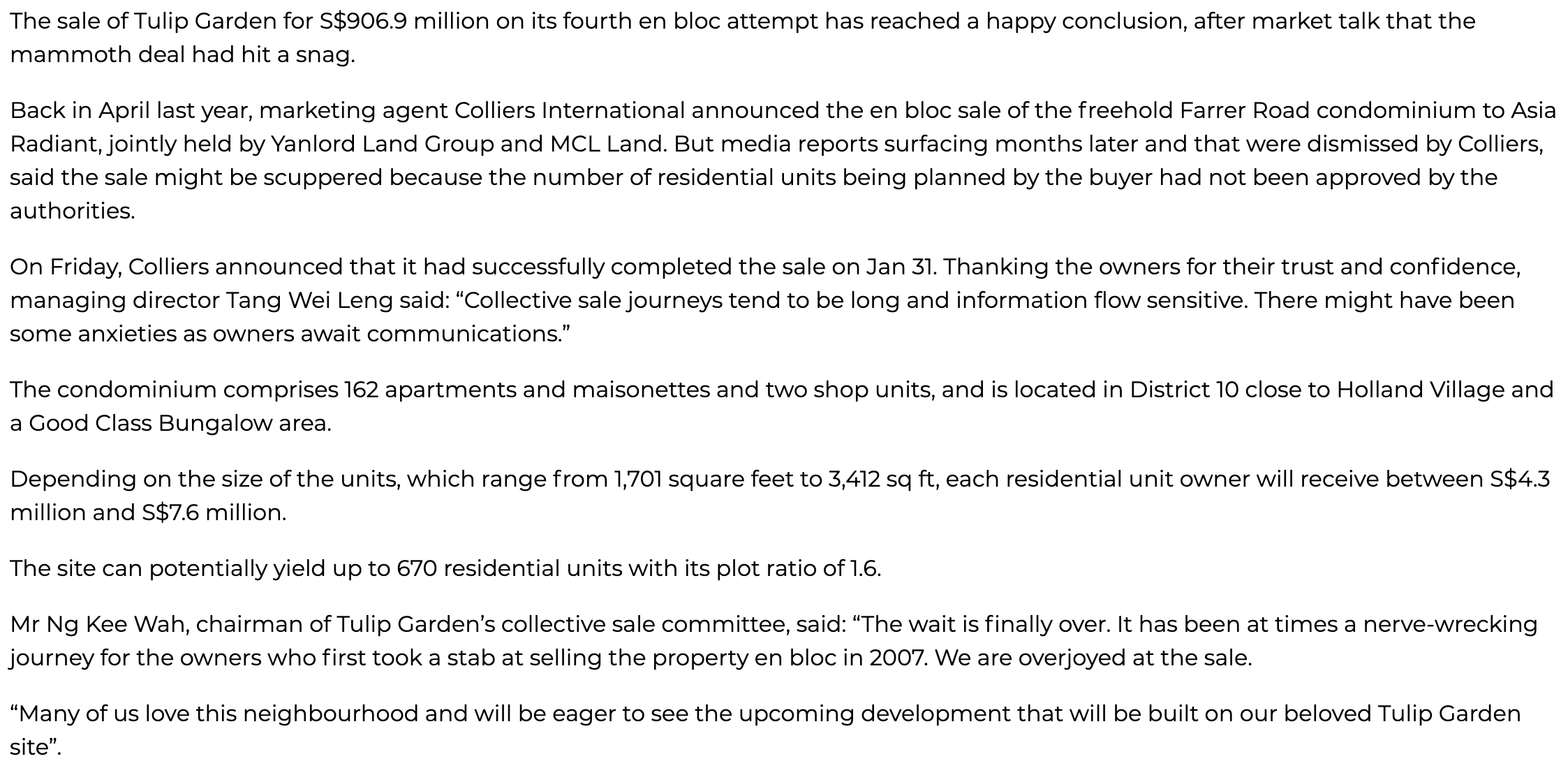 tulip-garden-S$907m-collective-sale-to-yanlord-mcl-successfully-completed